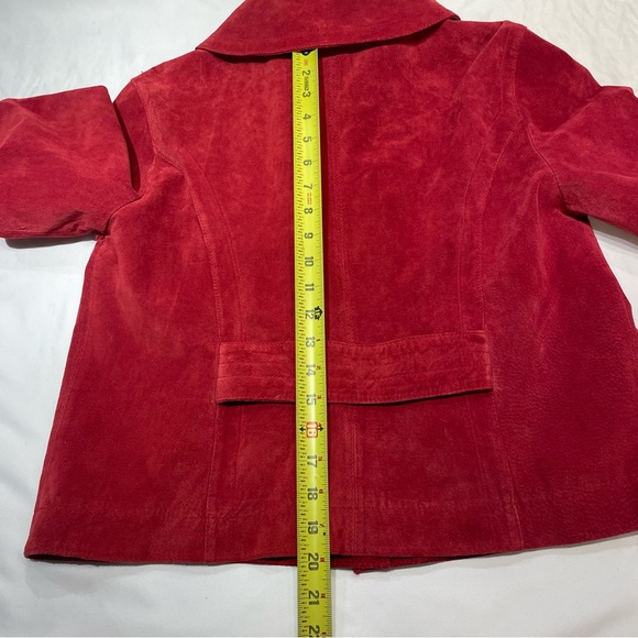 TRIA Red Leather Cropped Jacket Women’s Large Biker Moto Suede Coat Winter - Picture 15 of 16